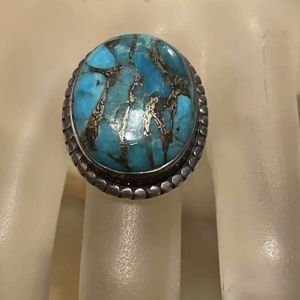 Awesome Vintage Blue Copper Turquoise Sterling Silver Statement ring